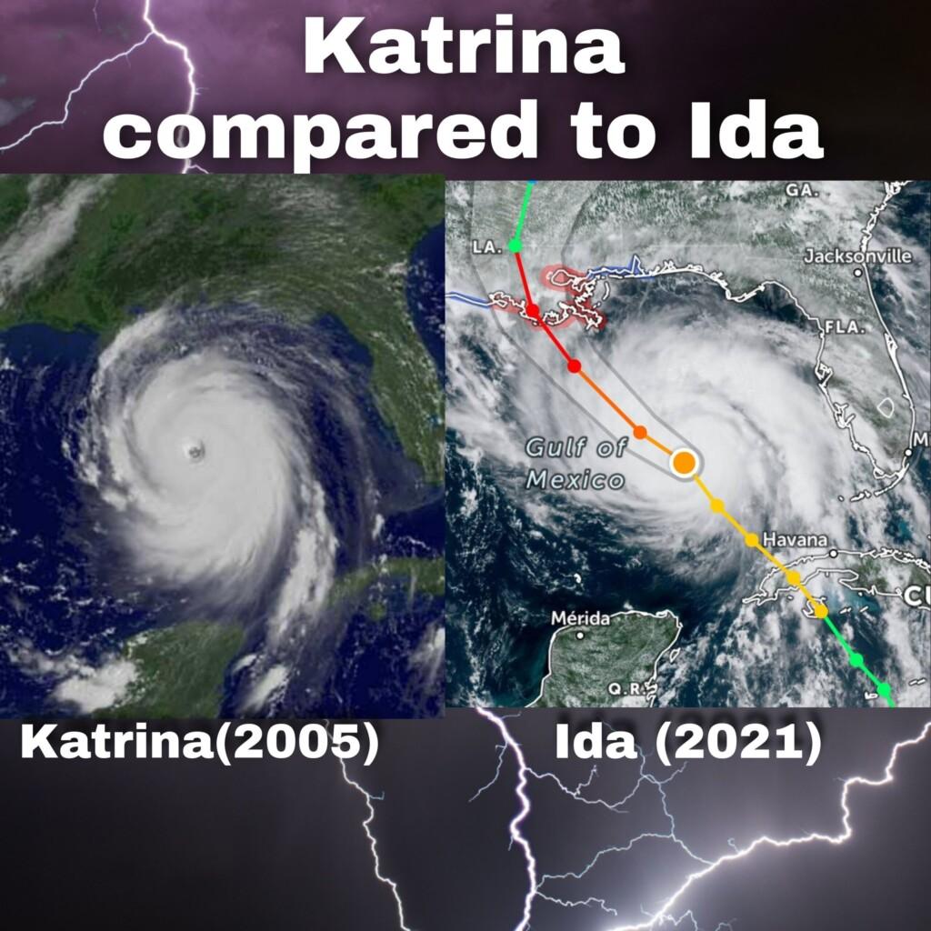 This image compares the size of Hurricane Katrina to the current size of Hurricane Ida as of 2:50pm EST.