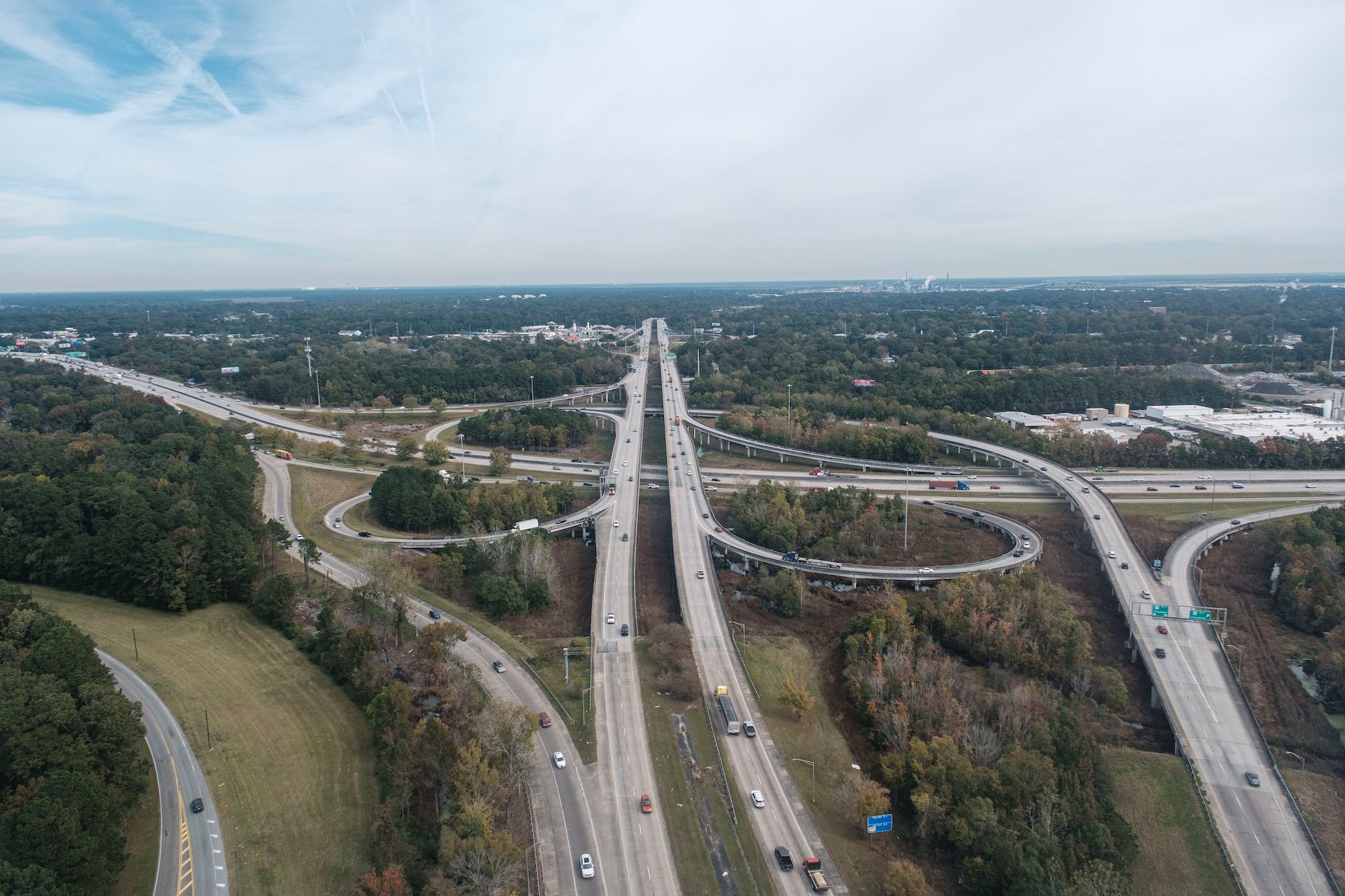 aerial view of highway interchange