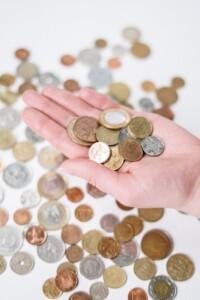 person holding silver and gold coins