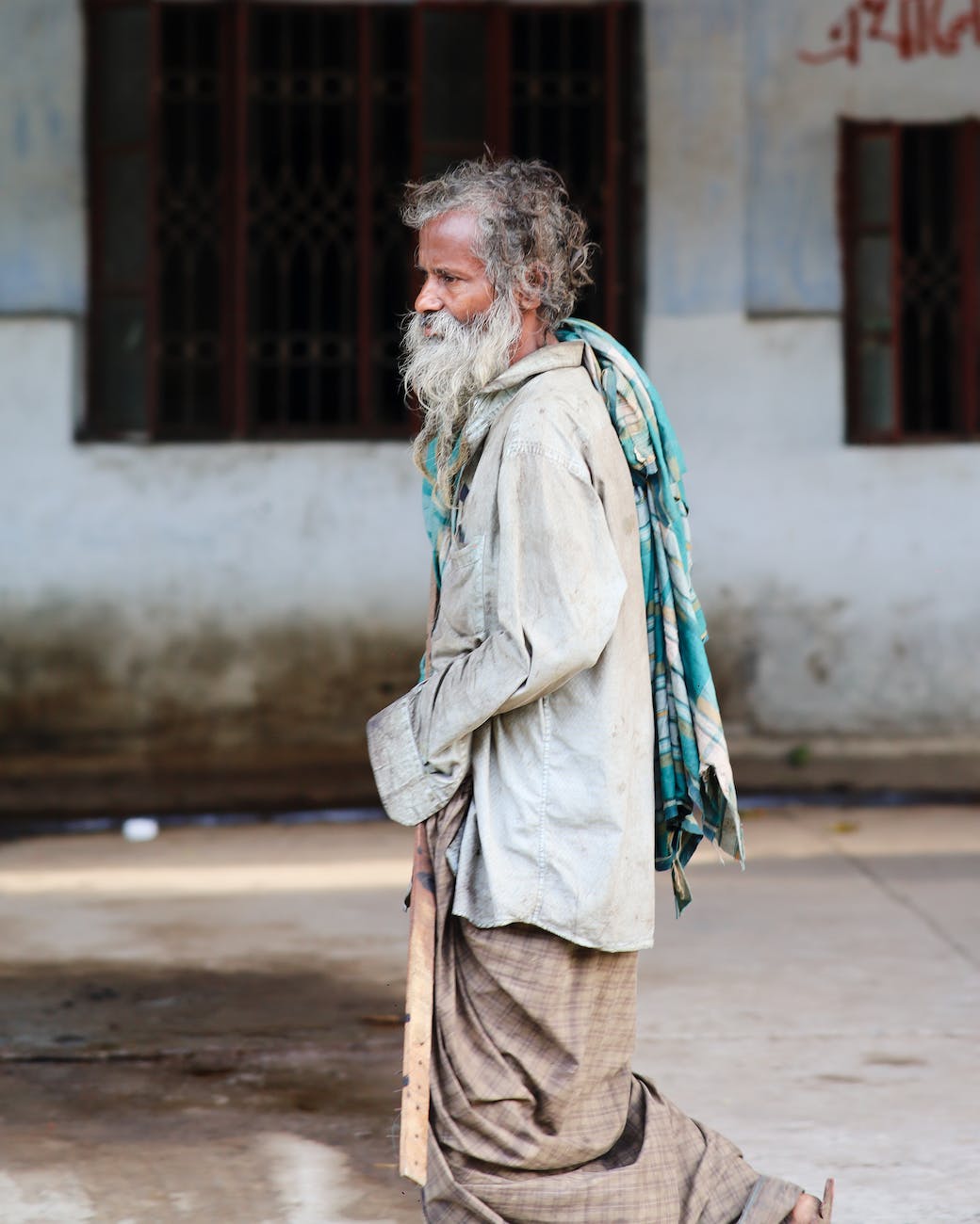 ascetic walking on street