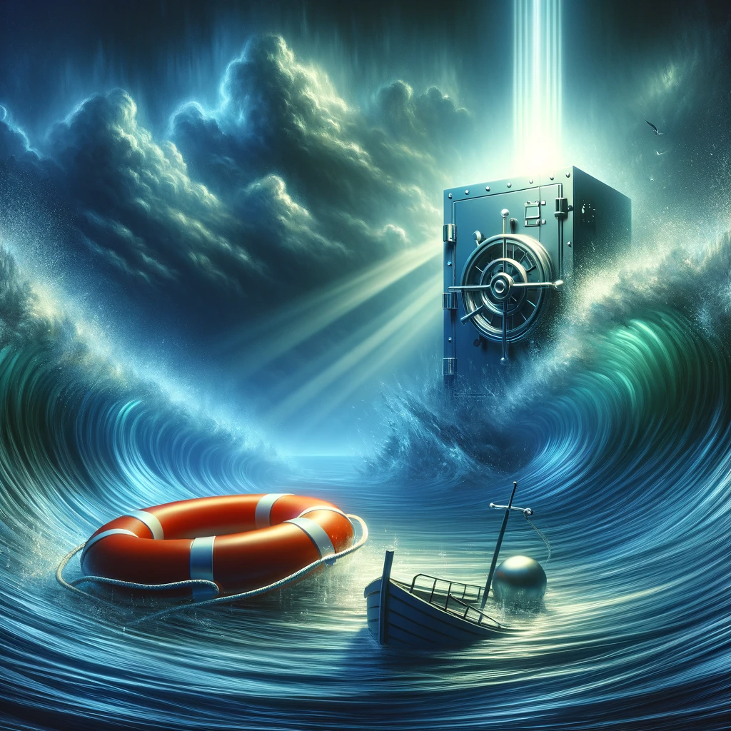 image of life raft in raging waters