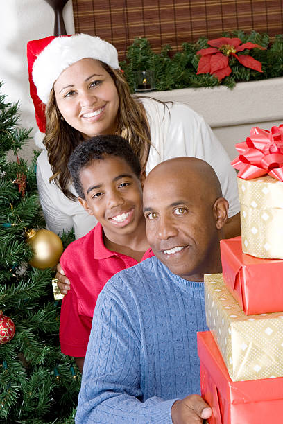 Indigenous North American family enjoying Christmas festivies