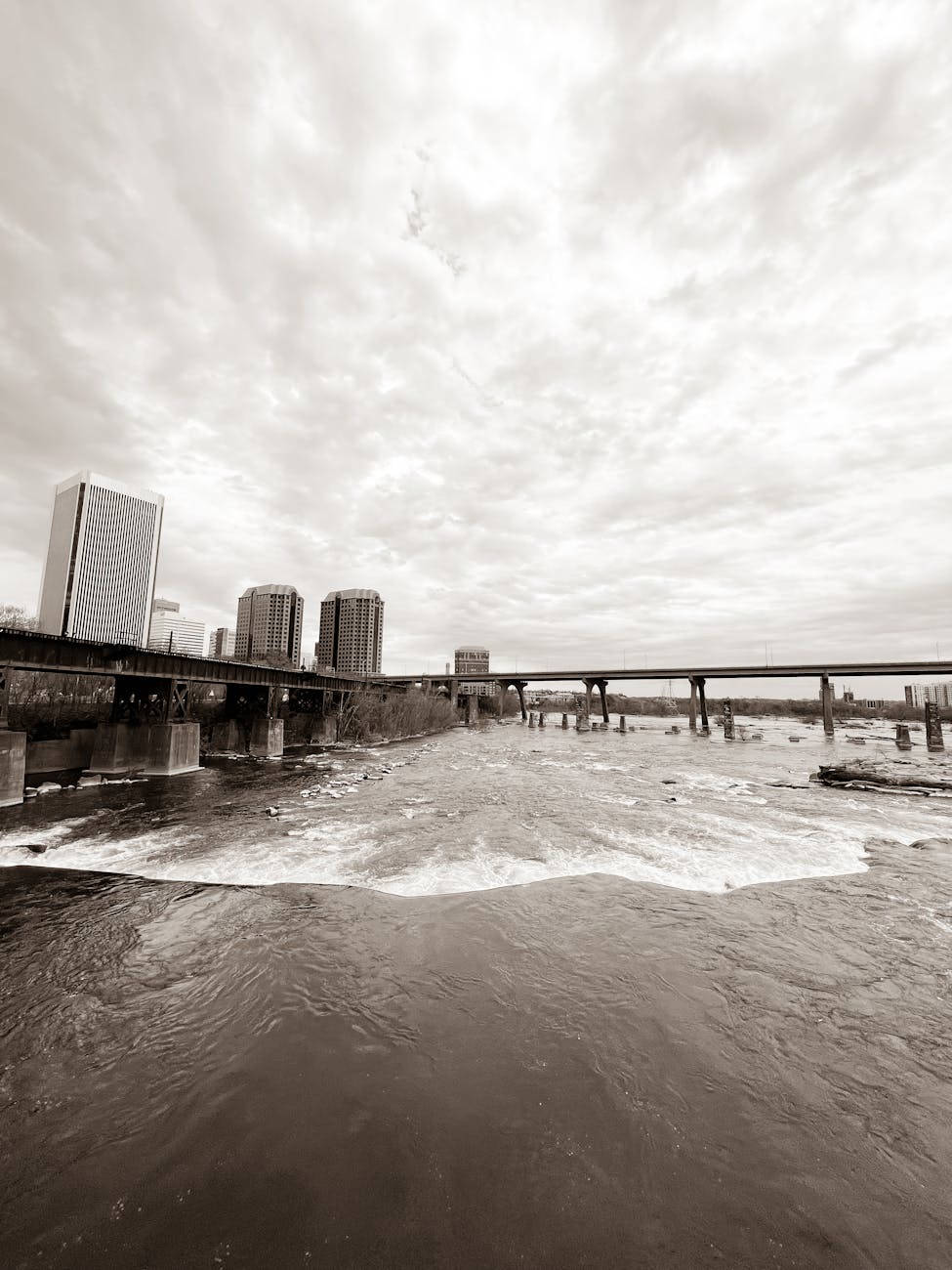 skyscrapers by the river