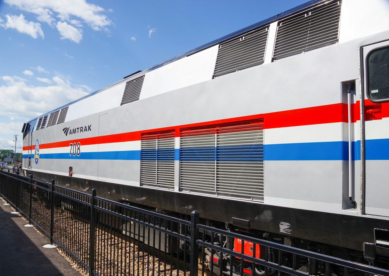 a train is parked at a train station