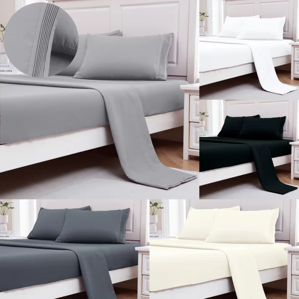 RTS Wholesale Hotel Luxury Solid 4 Pcs Bed Sheets 100% Double Brushed 120GSM High Quality Polyester Soft Sheet Sets Bedding - Image 6