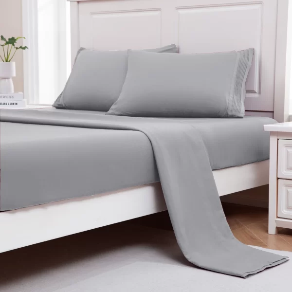 RTS Wholesale Hotel Luxury Solid 4 Pcs Bed Sheets 100% Double Brushed 120GSM High Quality Polyester Soft Sheet Sets Bedding