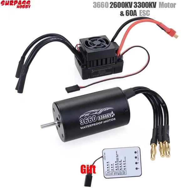 Surpass Hobby 3660 2600KV/3300KV Brushless Motor with 60A ESC Combo for 1/10 RC Trucks