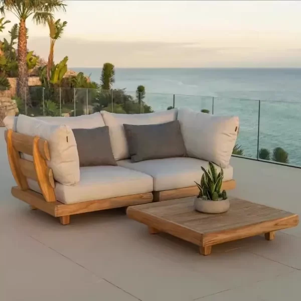 Modern Wood Furniture With Cushions Sofa Set Garden Patio Sectional Outdoor