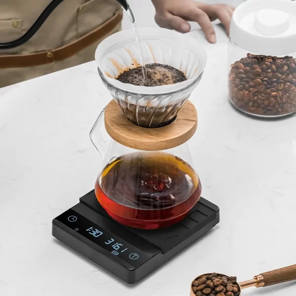 Custom Digital Coffee Scale – 0.1g/2kg Precision, LED Display, Timer, Silicone Mat, USB/Battery Powered - Image 4