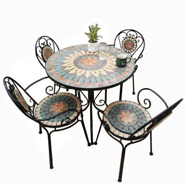 European Style Outdoor Furniture Three-Piece Dining Table Set Patio Furniture - Image 5