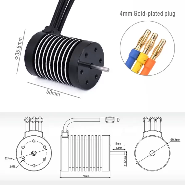 Rocket F540 Waterproof Brushless Sensorless Motor for 1/10 and 1/12 RC Cars - Multiple KV Options