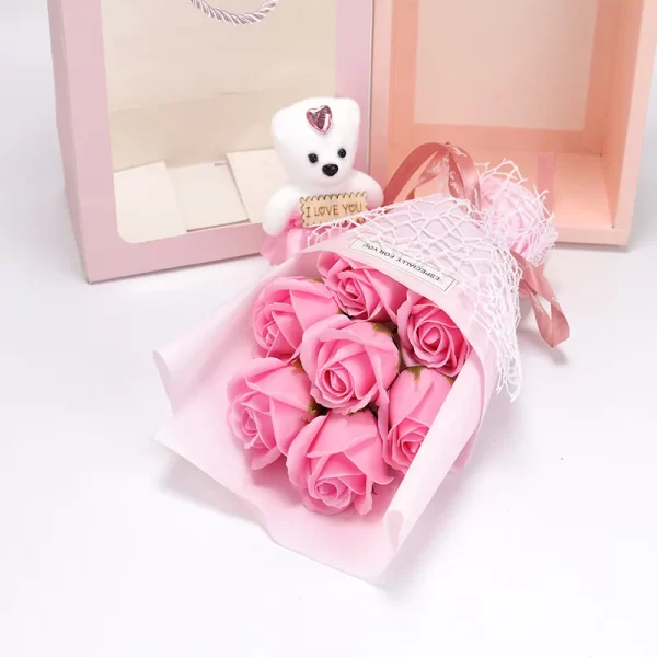 Wedding Gift Soap Rose Flower Gift Box Bouquet Stuffed Bear Wife Present Artificial Flowers Valentine's Day Birthday Party - Image 5