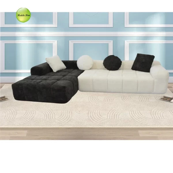 Factory Customize Living Room Vacuum Compression High Density White Sectional Sofa Black Sectional Couch With Ultra Volume