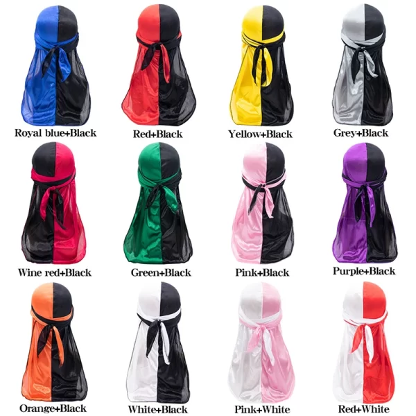 Wholesale Durags Bandana Fashion Silky Elastic Hair Protection Durag Pirate Hat Long Silky Satin Bonnets and Durags - Image 6