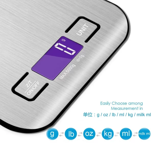 High-Accuracy Digital Kitchen Scale - 5000g Max Weight, Smart Food Scale