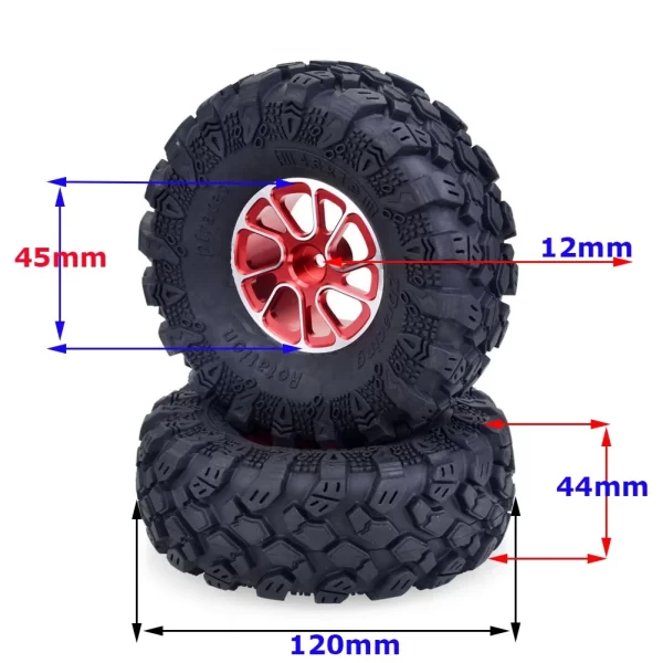 4Pcs 1.9" Rubber Tires & Metal Wheel Rims – 12mm Hex for 1/10 RC Rock Crawler SCX10