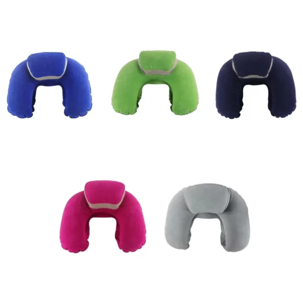 Hot Sale eco-friendly  portable PVC Inflatable U - shaped  press Flocking Pillow  for travel - Image 3