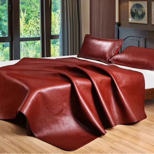 Luxury Solid Color Natural Cowhide Leather Bed Sheets Summer Sleep Mat Adults Sleeping Mat - Image 6