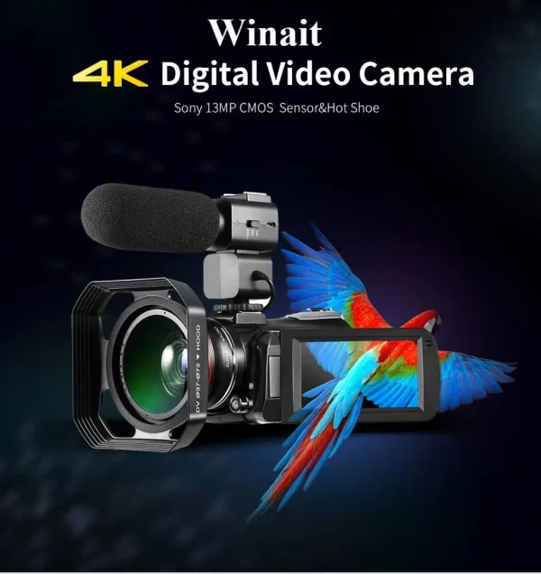 Winait 4K Night Vision Digital Video Camera - 3.0" Touchscreen