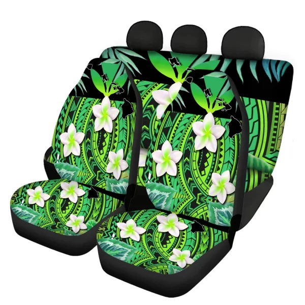 Hawaii Polynesian Car Seat Covers Tropical Leaf Gradient Green Style Front Back Seat Covers Full Set for Women Protector Cushion - Image 6