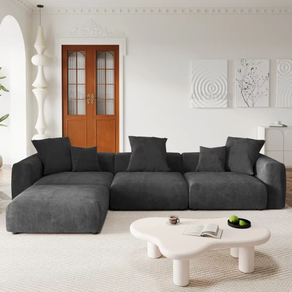 Price Black Modular Sectional Sofa Couch Living Room Corduroy Fabric Set