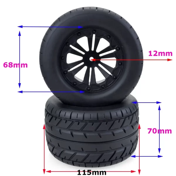 4pcs 115mm Monster Truck Tires & Wheels - 1/10 Scale