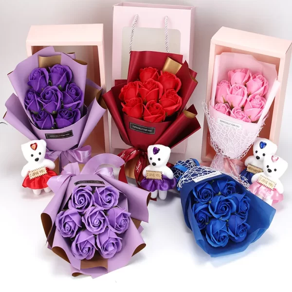 Wedding Gift Soap Rose Flower Gift Box Bouquet Stuffed Bear Wife Present Artificial Flowers Valentine's Day Birthday Party - Image 6