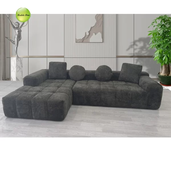 Factory Customize Living Room Vacuum Compression High Density White Sectional Sofa Black Sectional Couch With Ultra Volume - Image 2