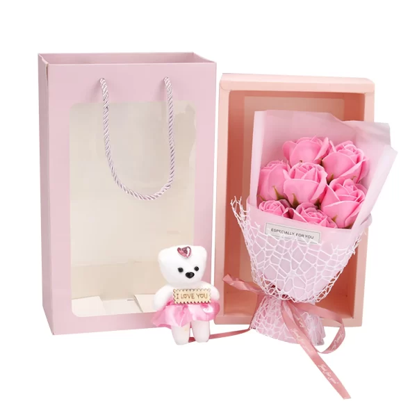 Wedding Gift Soap Rose Flower Gift Box Bouquet Stuffed Bear Wife Present Artificial Flowers Valentine's Day Birthday Party