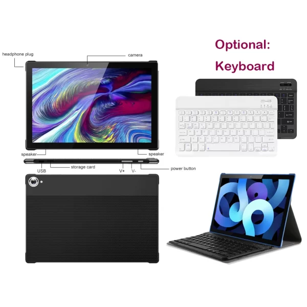 10.1" Android 10 Tablet PC with 2GB RAM, 32GB Storage, and Optional Keyboard - Image 2