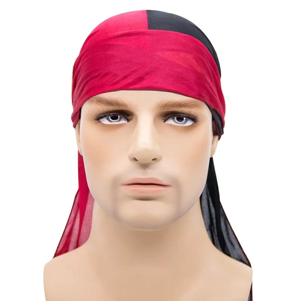 Wholesale Durags Bandana Fashion Silky Elastic Hair Protection Durag Pirate Hat Long Silky Satin Bonnets and Durags