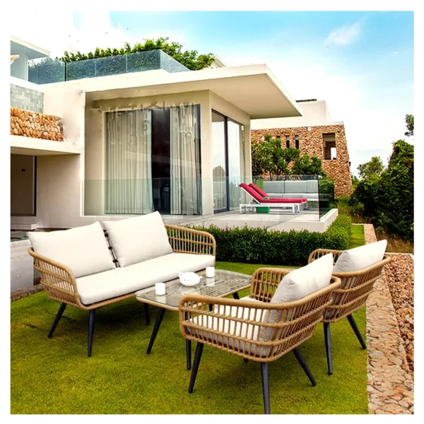 Luxury 4 Pieces Coffee Table Durable Rustproof Outdoor Aluminium Sofa Set - Image 6