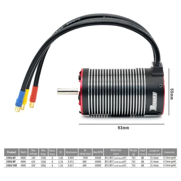 Rocket 5593 680KV Brushless Motor with Temperature Sensor for 1/5-1/7 RC Buggy Cars - Image 3