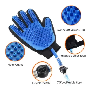 2-In-1 Dog Cat Massage Shower Sprayer Hair Remover Brush Glove Pet Grooming Gloves