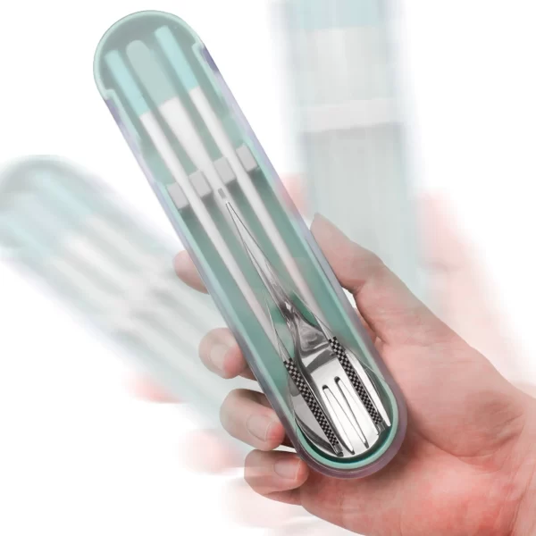 Amazon Hot Selling Korean Spoon Chopsticks Fork Pull-out Portable Set Dinner Knife Stainless Steel 304 Cutlery Set