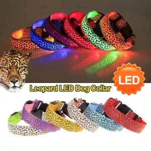 LED Dog Collar Adjustable Luminous Leopard Glowing Collar for Dogs Electronic Pet Night Safety Nylon Flashlight LED Cat Collar