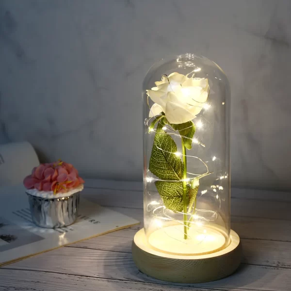 Mothers Day Birthday Gifts galaxy Enchanted Red Rose Silk Rose Under Glass Dome with Led Light Home Office Decor - Image 2