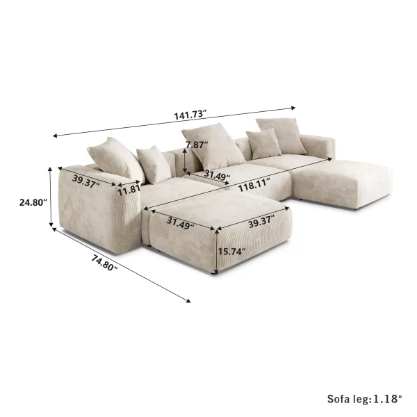 Modular Sectional Sofa Couch Living Room Furniture Corduroy Fabric Sofa Set - Image 4