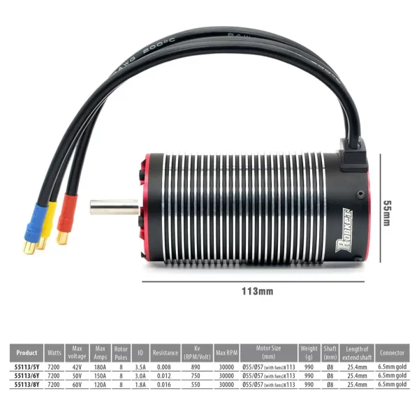 Rocket 55113 8-Pole Brushless Sensorless Motor for 1/5-1/7 RC Vehicles - 550KV/750KV/890KV - Image 2