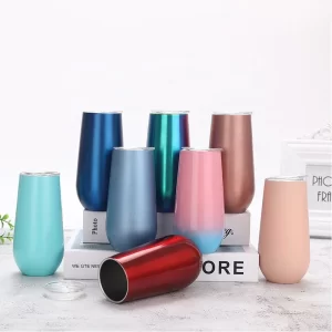 Gifts Insulated double wall Champagne Flutes 6oz 180ml stemless vacuum Stainless Steel wine tumbler for Women Girls Mom