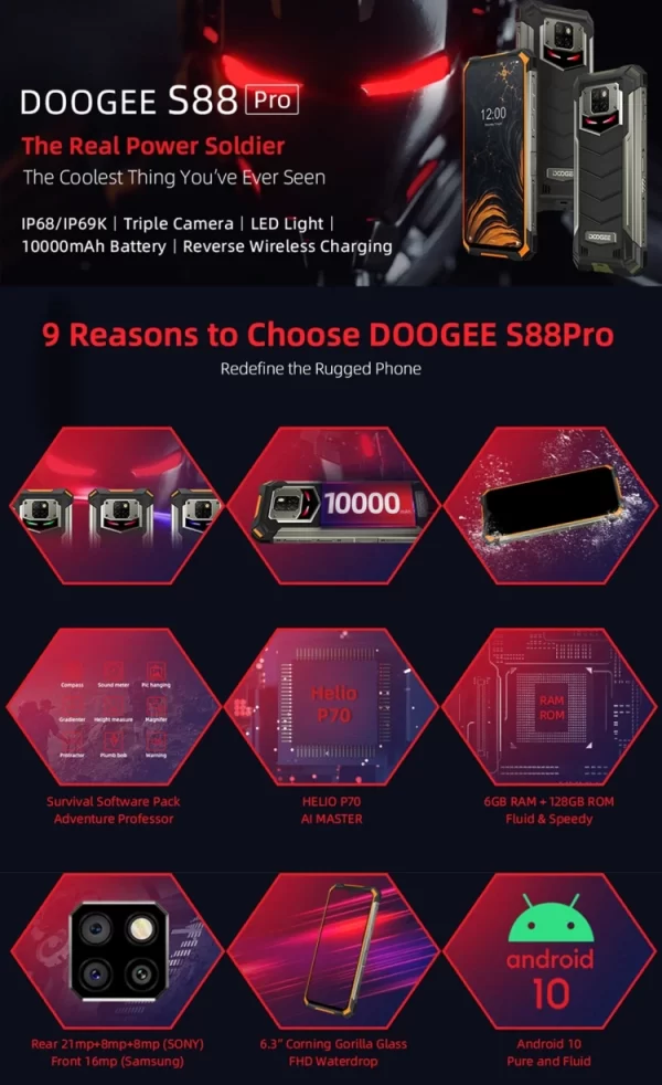 DOOGEE S88 Pro Rugged Smartphone - 6GB/128GB, 10000mAh Battery - Image 5