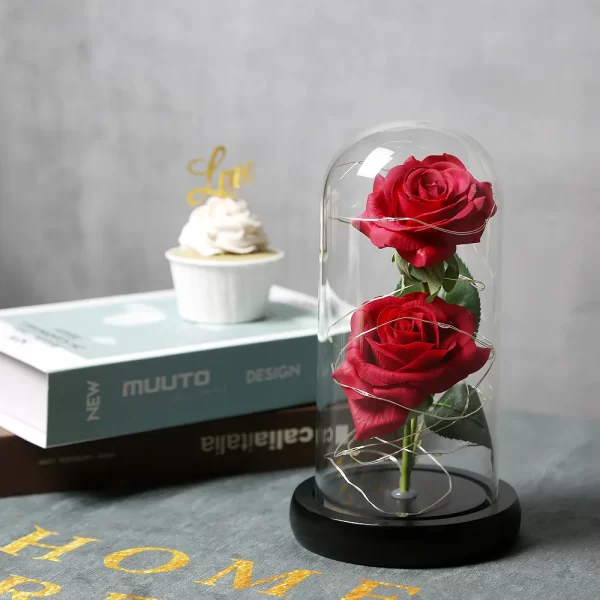 Enchanted Red Rose in Glass Dome with LED Light - Gift & Decor - Image 5