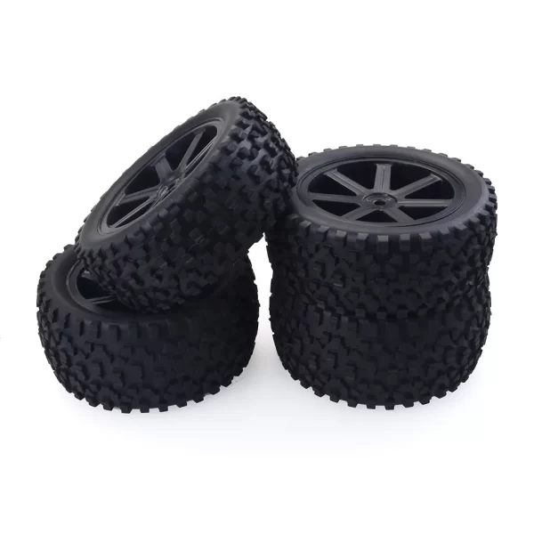 4Pcs Black Pentagram Wheel Rims with High Grip Rubber Tires for 1/10 RC Off-Road Buggy