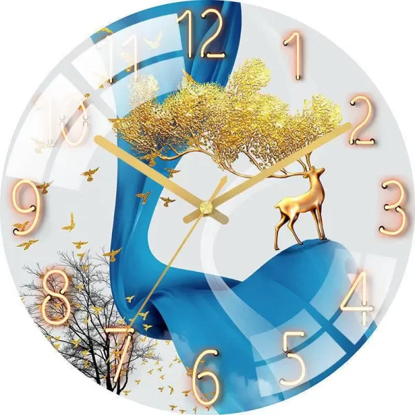 Customizable 12 inch Tempered Glass Wall Clock Deer Wall Clock Home Decor for Home Living Room Decoration - Image 2