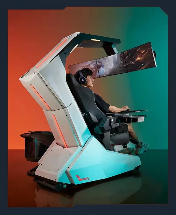 Imperator Works R1Pro Luxury Recline zero Gravity Speaker Massage RGB Gaming COCKPIT Triple Monitor Tilting Rig VR Workstation - Image 3