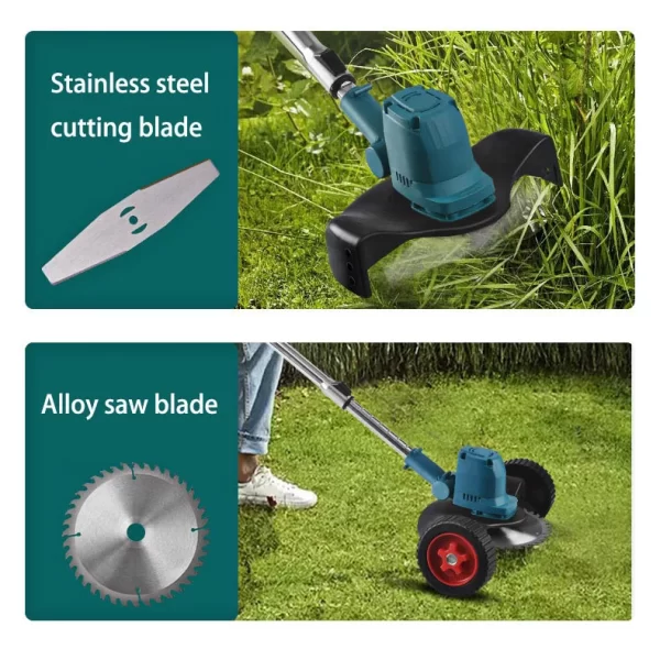 8-Inch Cordless Electric Grass Trimmer with Wheels - Portable Lawn Mower - Image 2