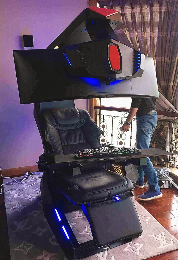 Imperator Works R1Pro Luxury Recline zero Gravity Speaker Massage RGB Gaming COCKPIT Triple Monitor Tilting Rig VR Workstation - Image 4