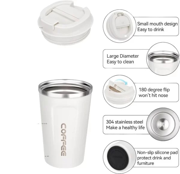 Portable Double Vacuum Thermos Cup Smart 304 Stainless Steel Handheld Office Coffee Tumbler for Car Wholesale - Image 2