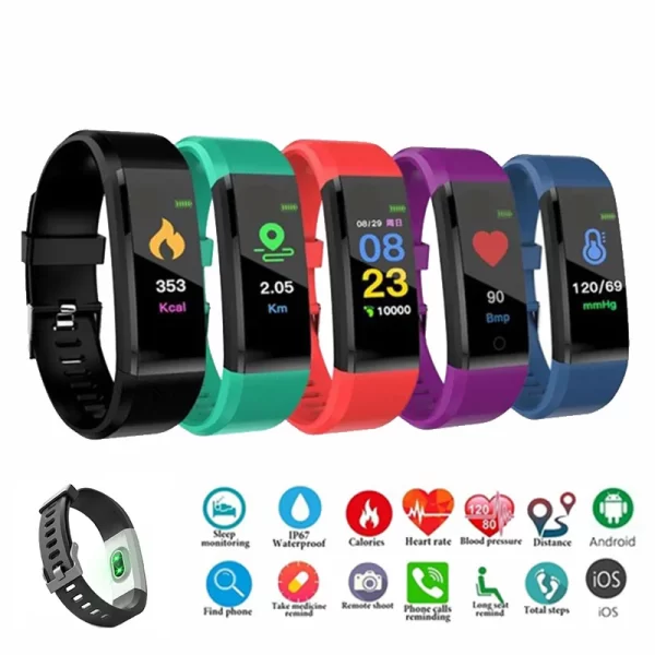 115Plus Smart Bracelet – Heart Rate, Blood Pressure Monitor, Fitness Tracker, Touch Screen, Waterproof