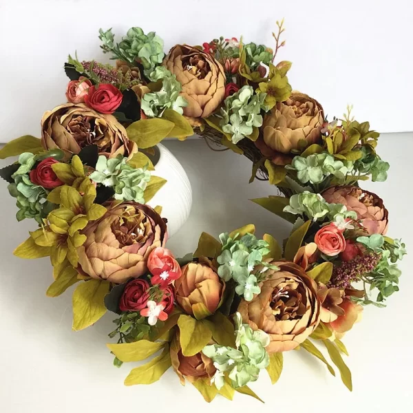 Factory Hot Sale Artificial Peony Flower  Door Wreaths For All Seasons Front Door Holiday Home Decoration